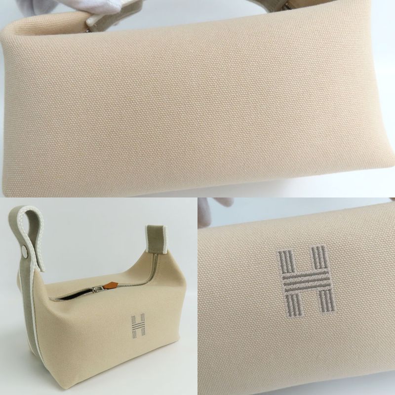 Hermes Brid A Black PM Natural Svhardware Cotton Canvas Pouch Handbag