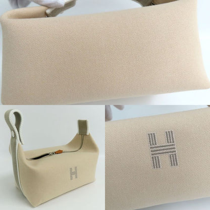 Hermes Brid A Black PM Natural Svhardware Cotton Canvas Pouch Handbag