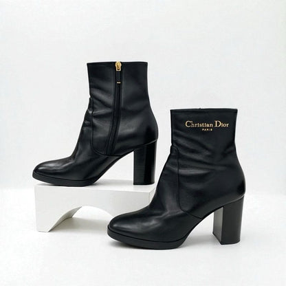 Christian Dior D-town Boots Short Shoes Leather Black Gold Logo
