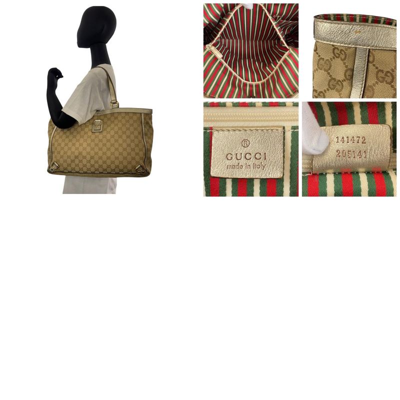 Gucci Abby Beige Gold Hardware GG Canvas/leather 141472 Tote Bag Shoulder Bag