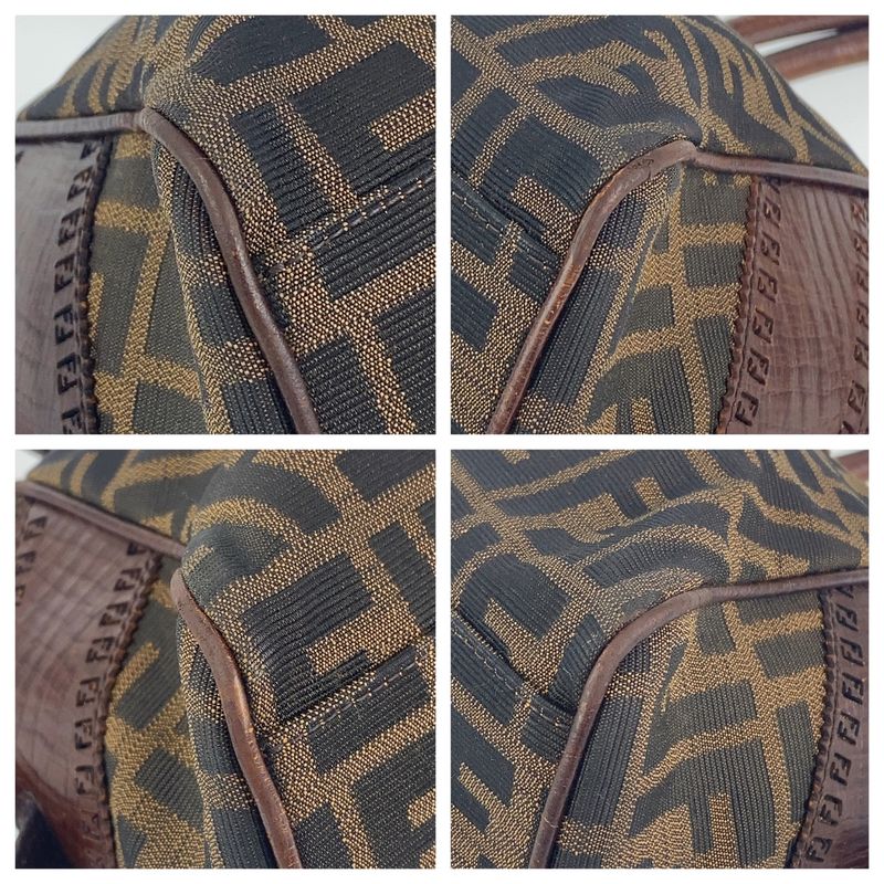 Fendi Zucca Pattern Etnico Brown Canvas/leather Shoulder Bag Handbag Tote Bag