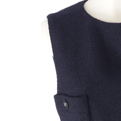 Chanel 96P Wool Coco Button Tweed Sleeveless Dress P06304 Navy 38