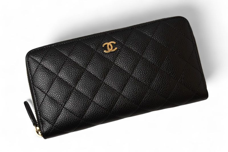 Chanel Wallet Chanel Long Wallet Matelasse Caviar Skin A50097 Black Gold
