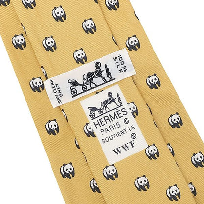 Hermes Necktie Animal Print 9cm (3.54in) Silk Yellow Panda