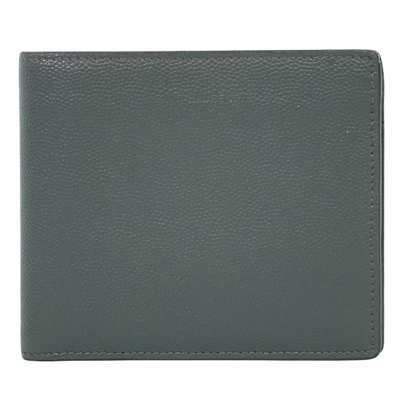 Authentic Saint Laurent Leather Fold Wallet Compact Wallet Gray 396303 Wallet