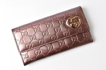 Gucci Wallet Long Wallet GG Pattern Heart-shaped Interlocking G Metallic