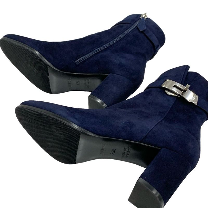 Hermes Saint Germain Boots Short Boots Shoes Kelly Hardware Suede Navy