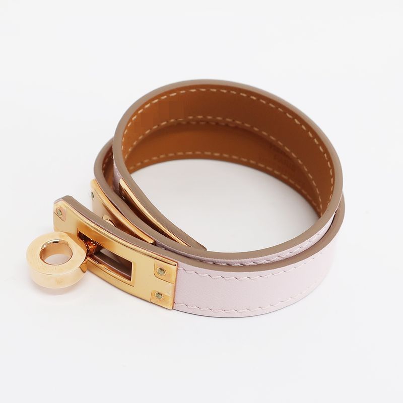 Hermes Kelly Double Tour Bracelet Mauve Peel Gold Hardware B Engraved
