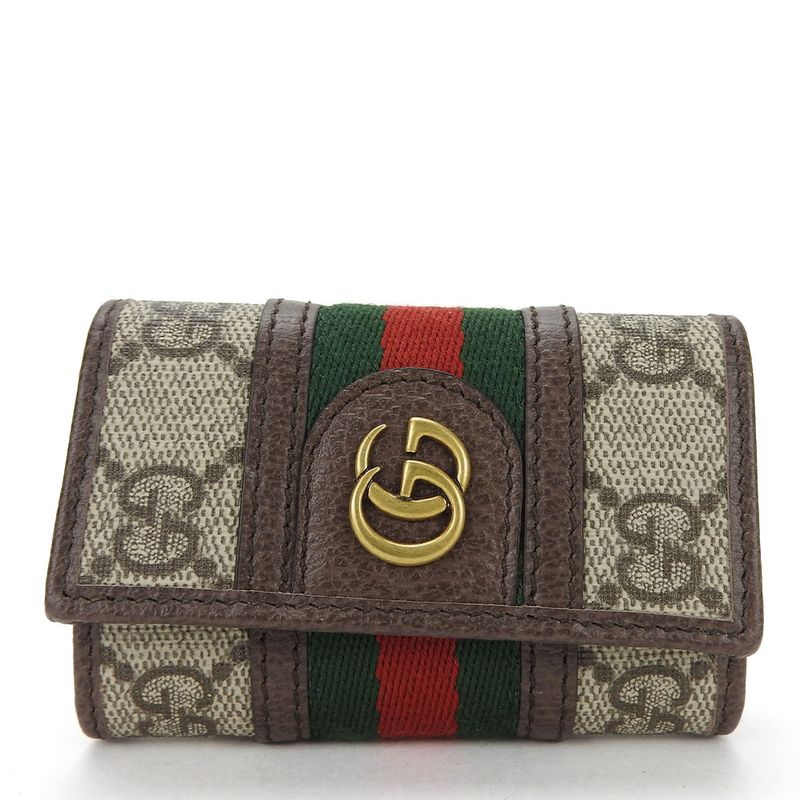 Gucci Key Case Off Deer 603732 Sherry GG Supreme Canvas Leather Beige Green Red