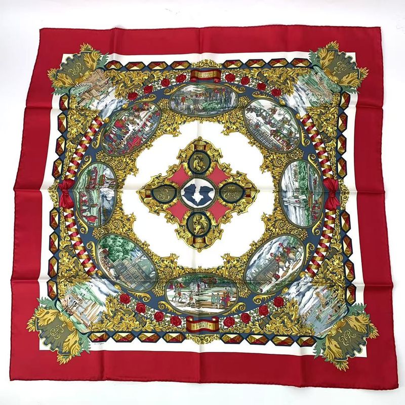 Hermes Carre 90 L'entente Cordiale French-british Alliance Scarf Silk Red