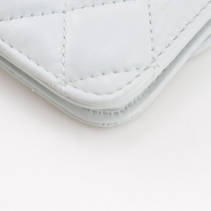 Chanel Pearl Strap Flap Wallet Matelasse Ap1838 Leather X Faux Pearl Light Blue