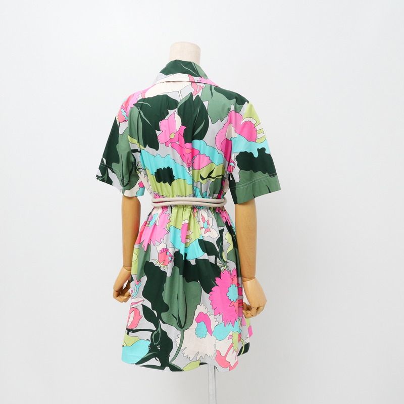 Fendi Dress Size 38 Short Sleeves Belted All Over Print Mini Made In Italy