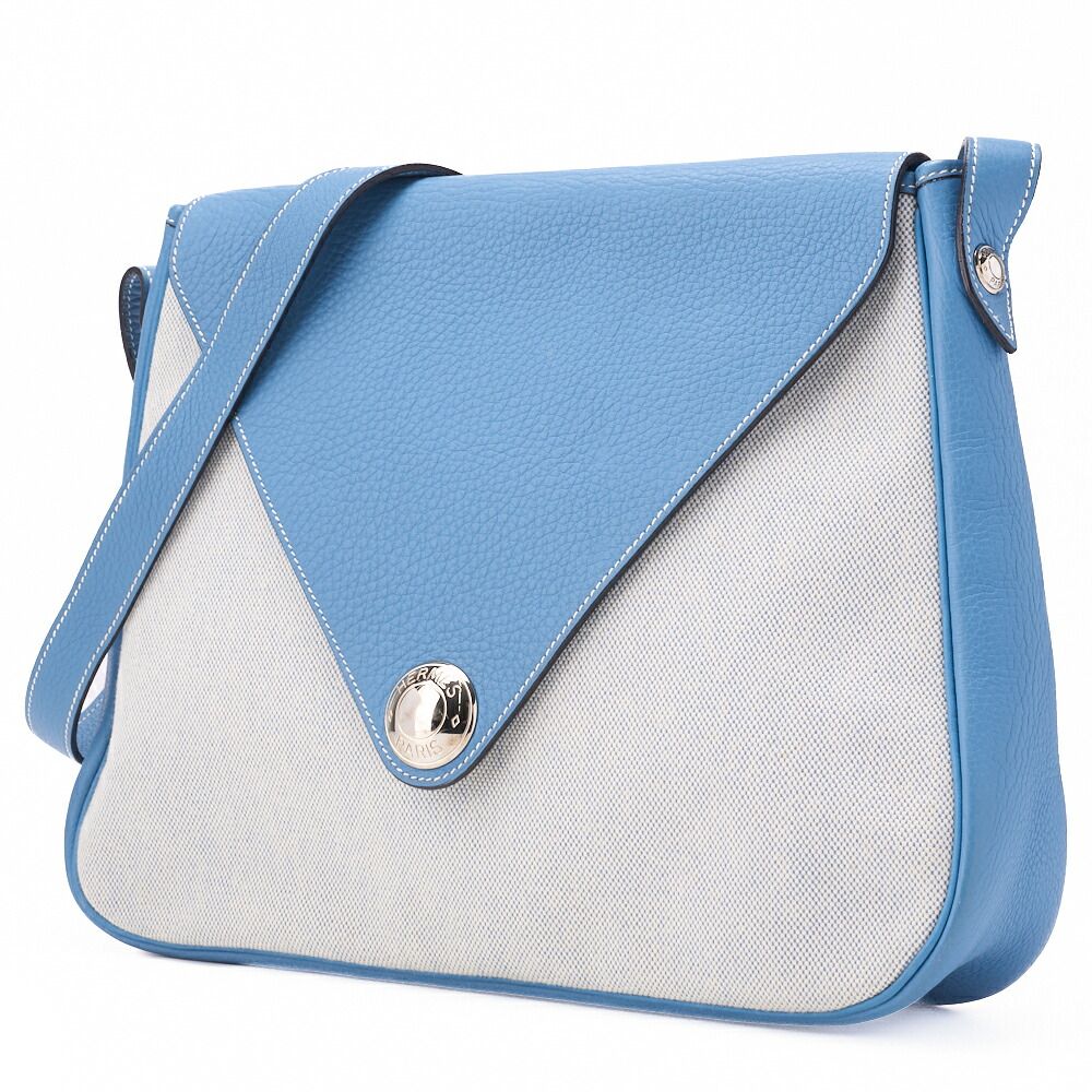 Hermes Christine Shoulder Bag Toile Ash Buffalo Blue Jean (silver Hardware)
