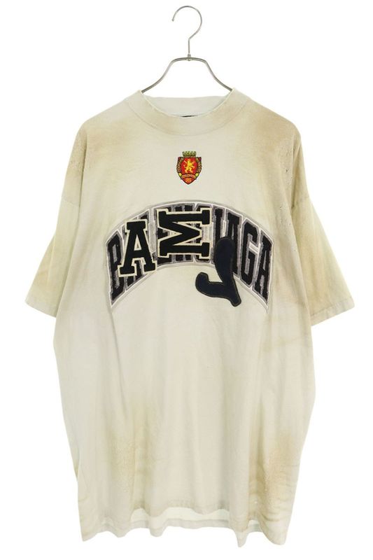 Balenciaga 23SS 739028 Tovn2 Crushed Dust Finish Wappen T-shirt Men's 4