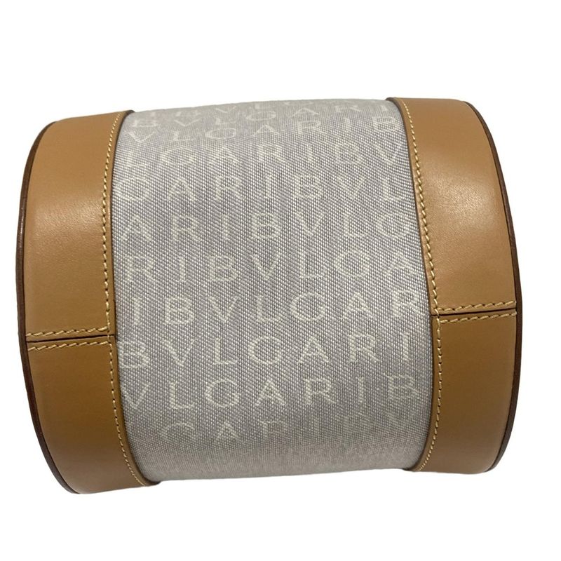 Bvlgari Handbag B-zero1 (bag) Light Gray And Brown Drum Bag Leather