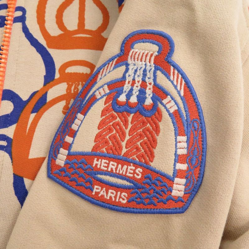 Hermes Fantasie D'etriers Size 36 Cotton Beige Orange Blue Blouson Jacket 0701