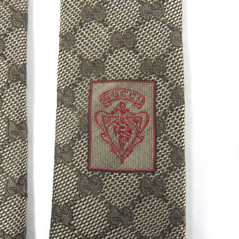 Gucci 221582 100% Silk GG Logo All-over Webline Tie Regular Tie Beige Made In