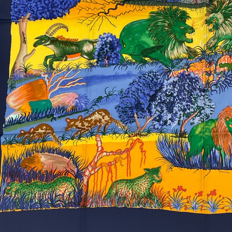 Hermes Carre 90 Scarf Nuba Mountain Nuba Mountain Navy 100% Silk