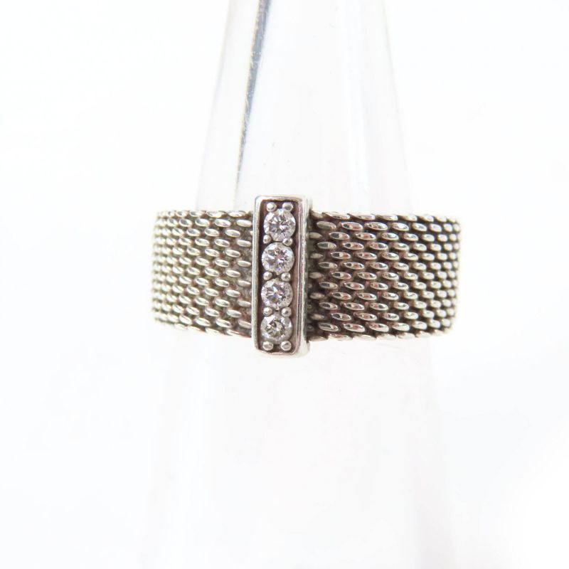Tiffany & Co Somerset 4P 925 Diamond Ring Silver 8 With Box And Storage Bag