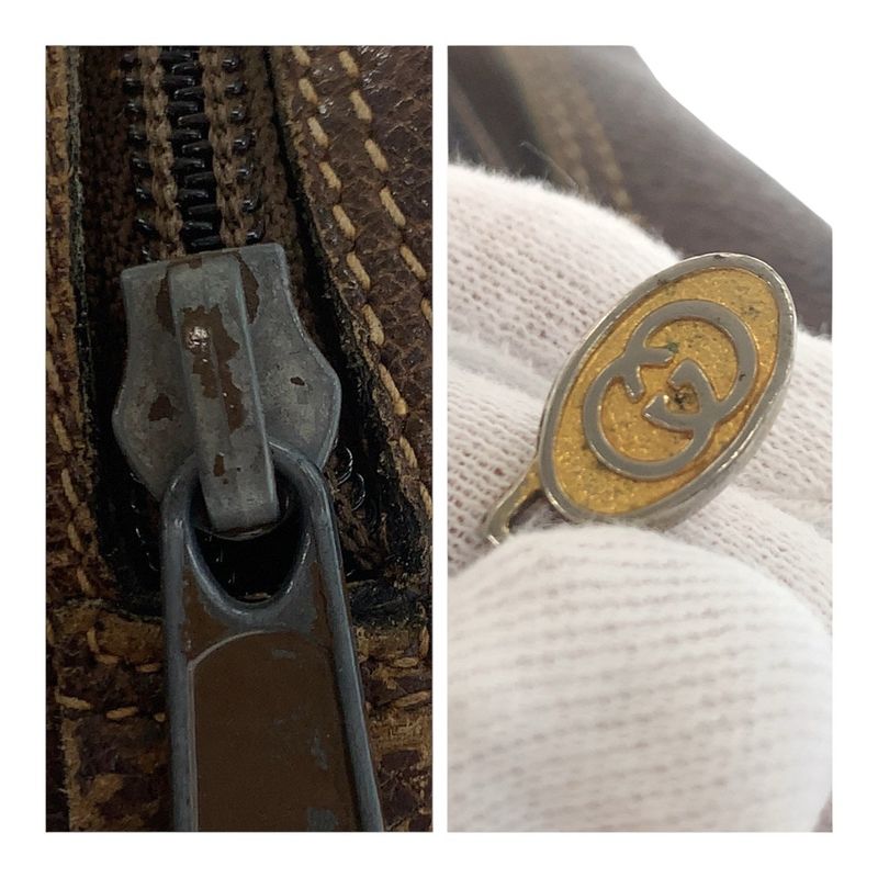 Gucci Vintage Sherry Line Old Gucci Beige GG Supreme Canvas/leather Clutch Bag