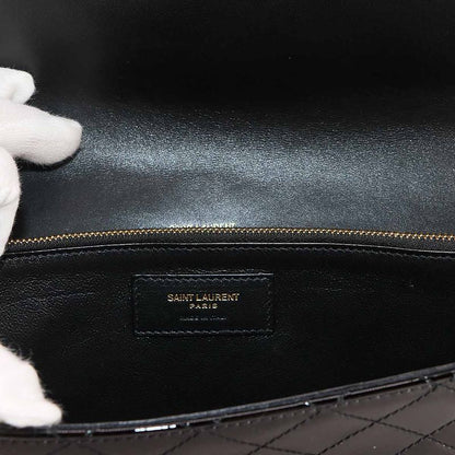 Saint Laurent Gaby Shoulder Bag Enamel Leather Black 695503 Gold Hardware Gaby