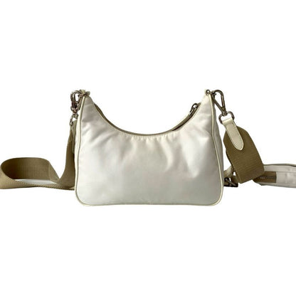 Prada Re Edition Triangle Logo Hardware Nylon Saffiano Leather 2-Way Chain Semi
