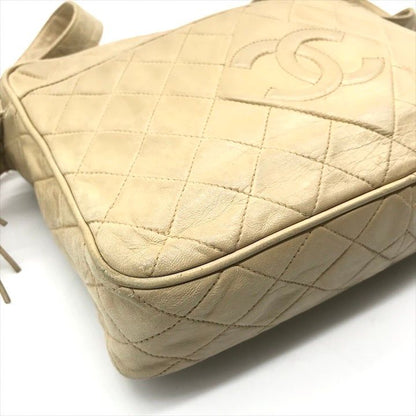 Chanel CC Logo Quilted Lambskin Fringe Shoulder Bag Beige Purse