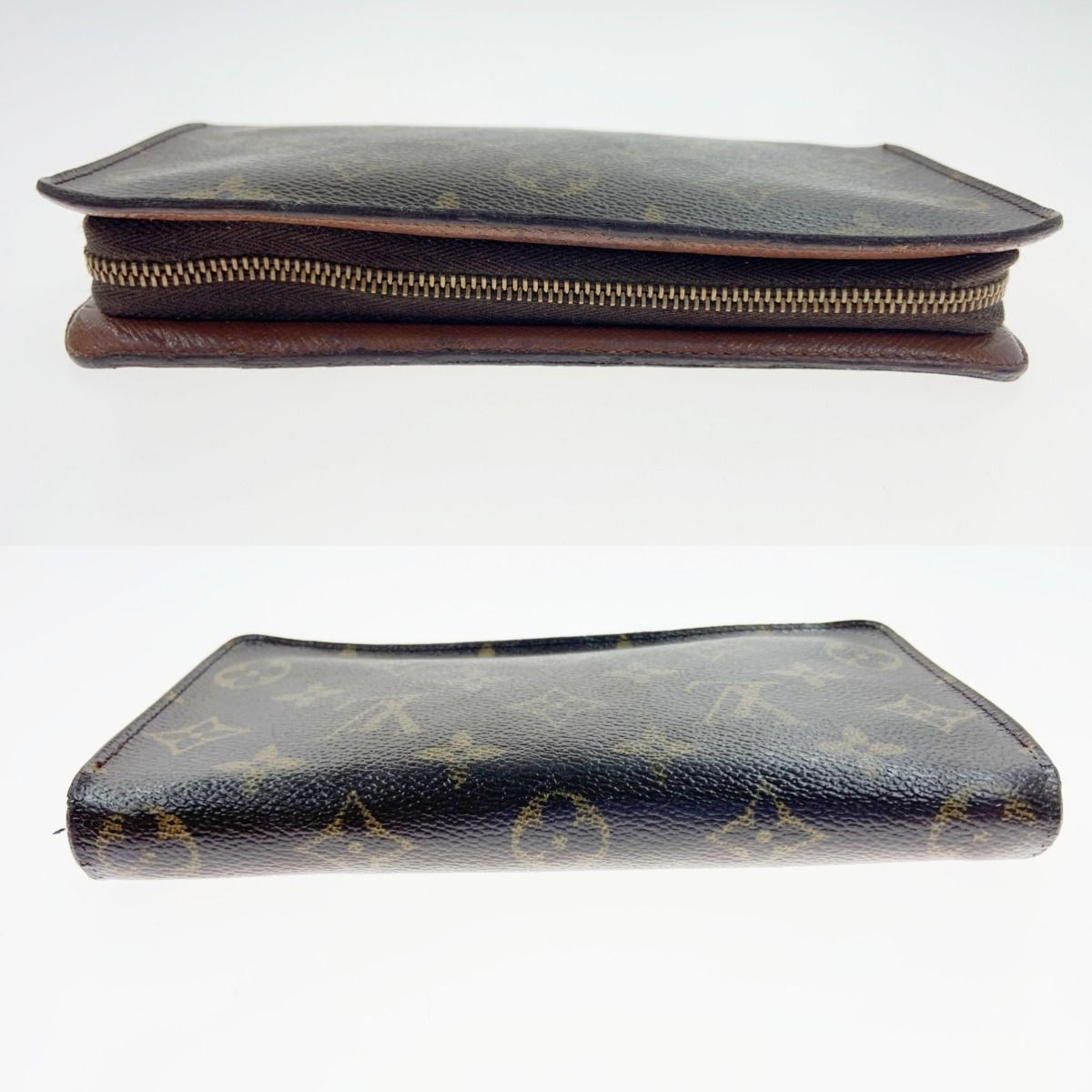 Louis Vuitton Monogram Portomone Zip Round Zipper Long Wallet M61727 Brown