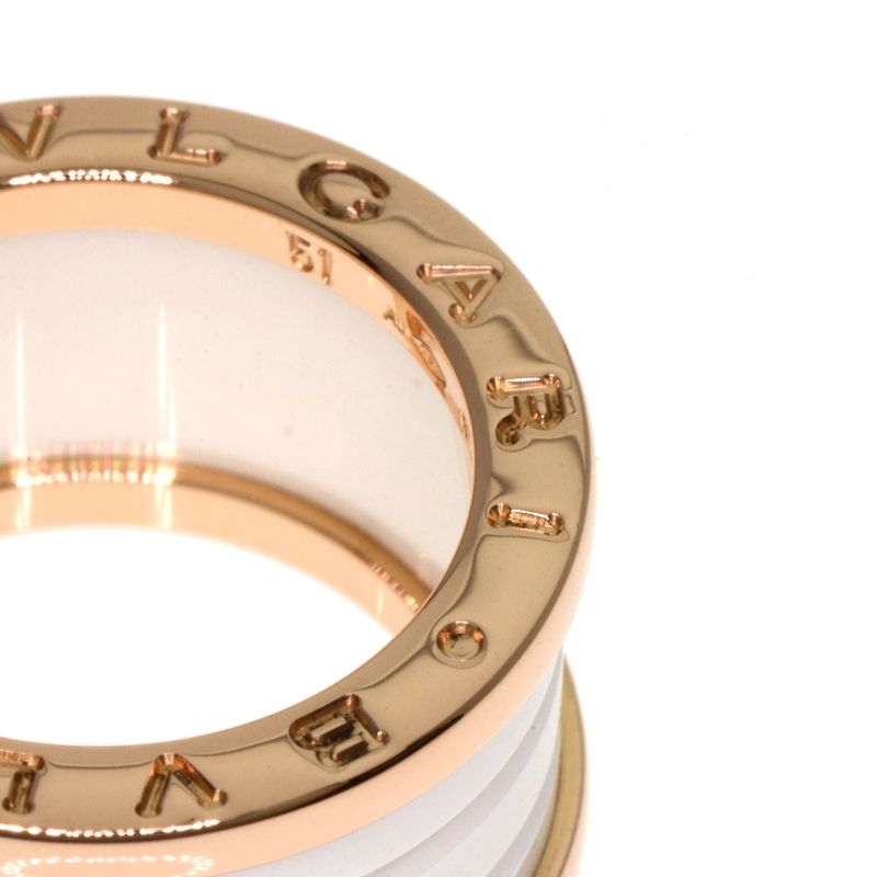Bvlgari B-zero1 4 Band White Ceramic #51 Ring / Rings 18K Pink Gold Ladies