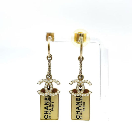 Chanel Plate Logo Catch Broken On One Side GP Gold Earrings