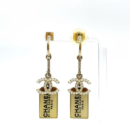 Chanel Plate Logo Catch Broken On One Side GP Gold Earrings