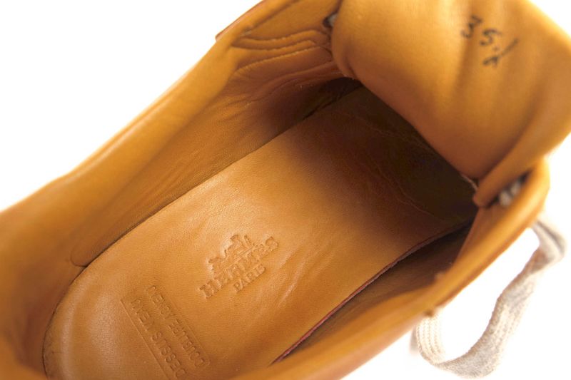 Hermes Shoes Sneakers Shoes Low Cut Ladies Women Leather Genuine Brown Quick H