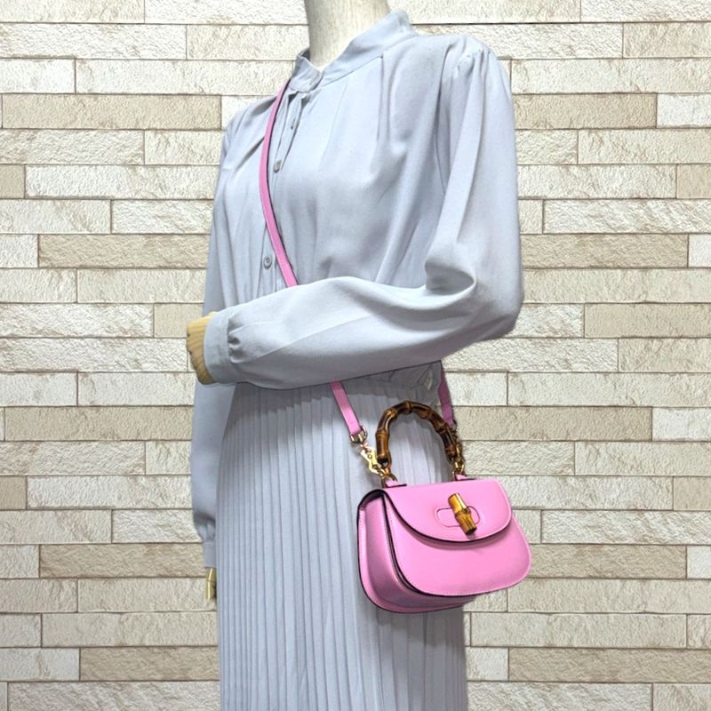 Gucci Mini Top Handle Bag Bamboo Shoulder Bag Leather 686864 Pink Ladies Gucci