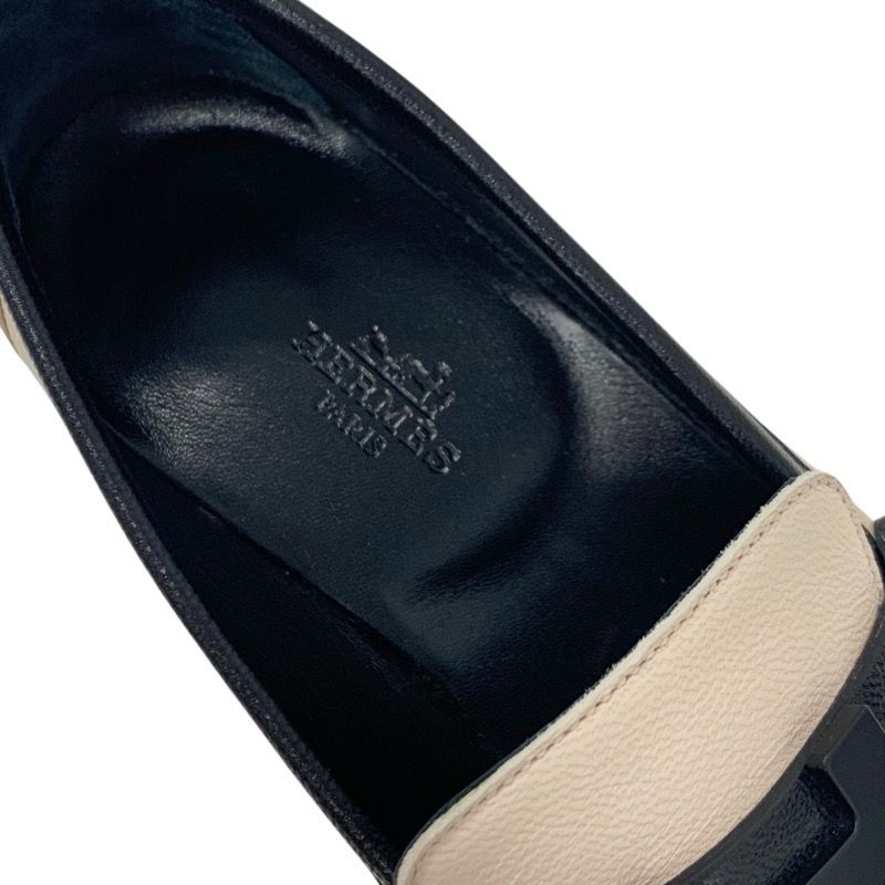 Hermes Royal Loafer Leather Shoes Leather Beige Black White Hhardware Constance