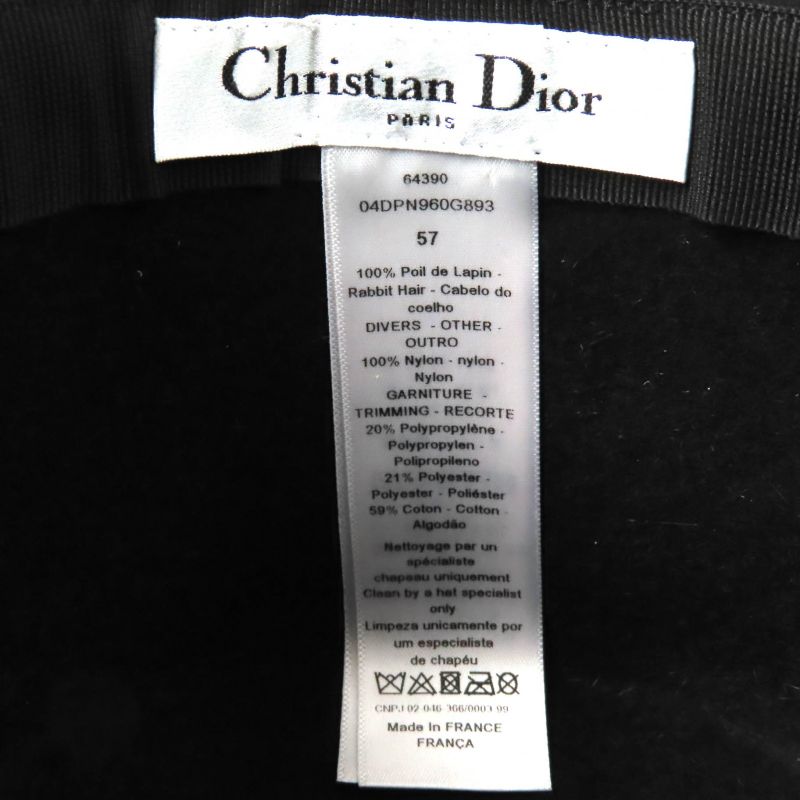 Christian DIOR 04dpn960g893 Logo Design With Tulle Lapin Felt Hat Black 57 Made