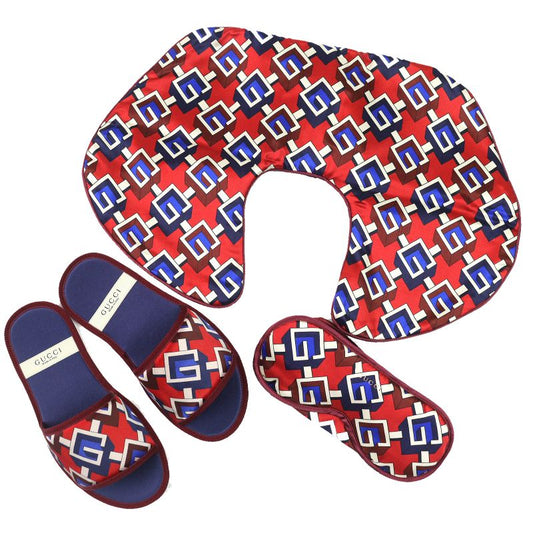 Gucci Geometric G Print Travel Set 100% Silk Eye Mask Air Pillow Slippers