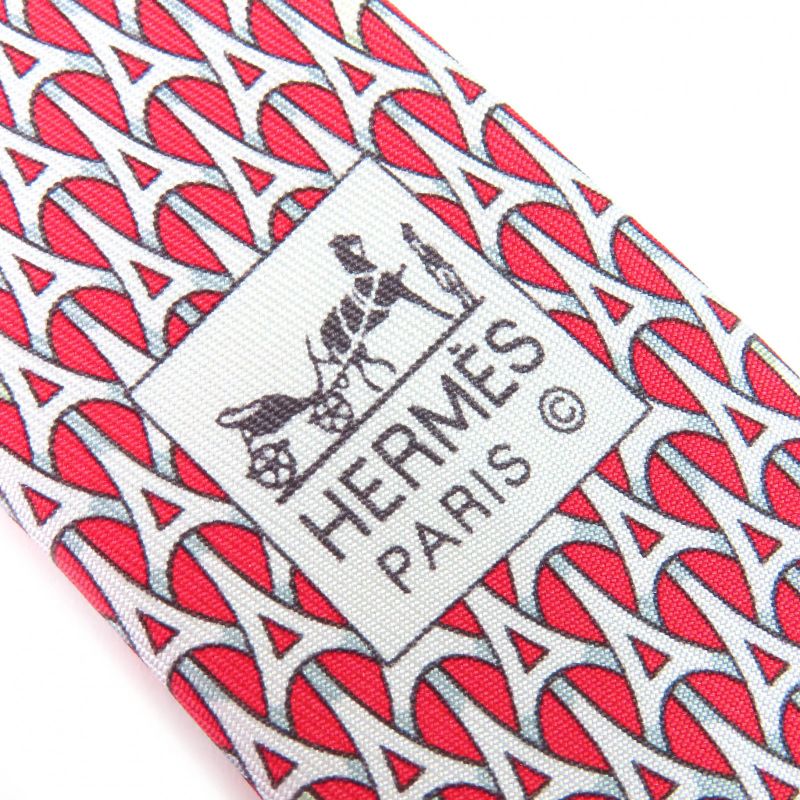 Hermes 5265 SA 100% Silk Geometric Pattern All-over Design Cravat Tie Red With
