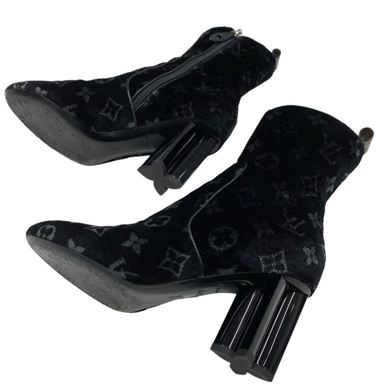 Louis Vuitton Silhouette Line Boots Short Boots Shoes Velor Black Monogram