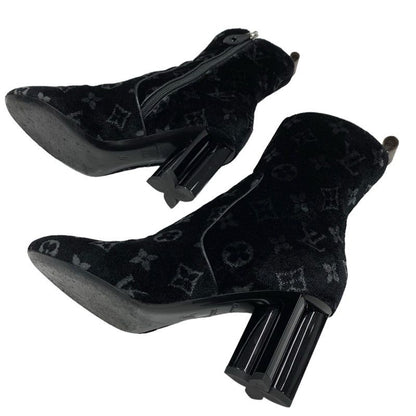 Louis Vuitton Silhouette Line Boots Short Boots Shoes Velor Black Monogram