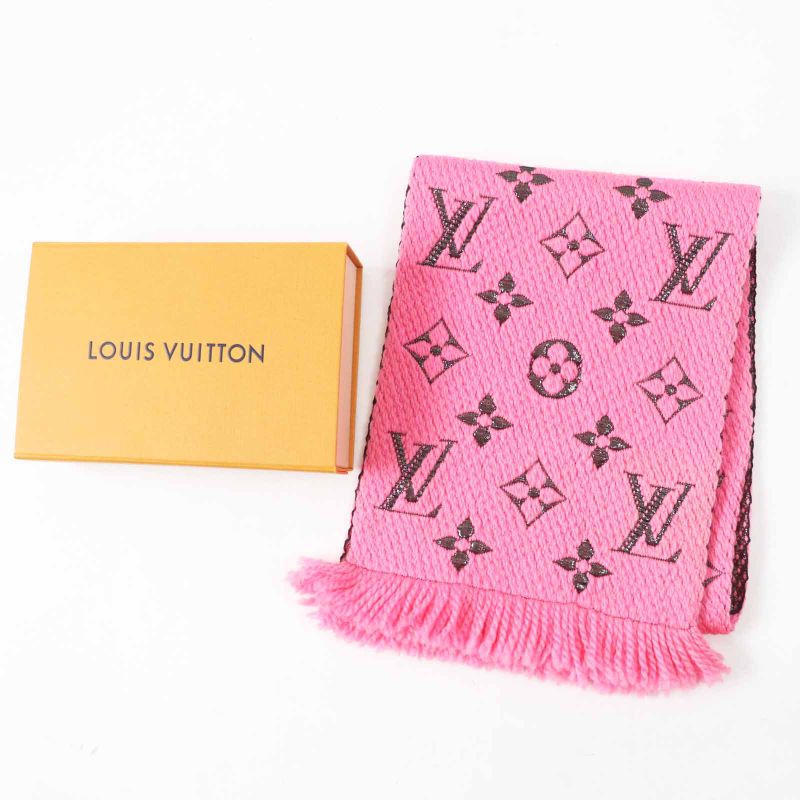 Louis Vuitton M76070 Echarpe Logomania Shine Wool Silk Rose Pop Fringed