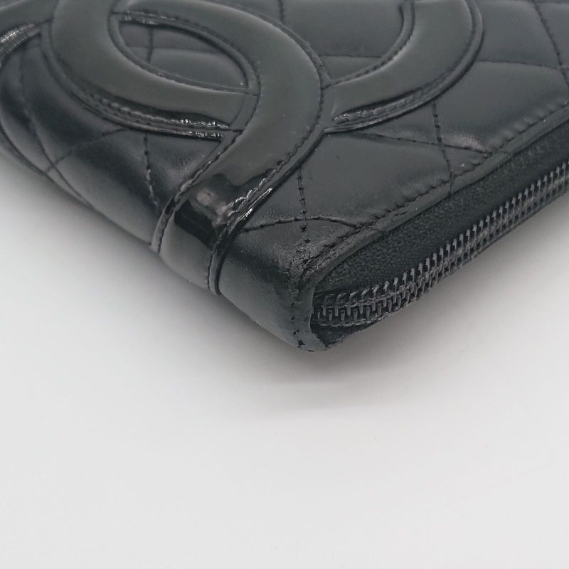 Chanel Long Wallet Organizer Cambon Line Round Zip Zipper With Seal Black/black