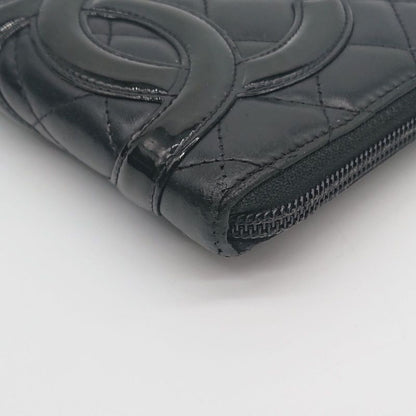 Chanel Long Wallet Organizer Cambon Line Round Zip Zipper With Seal Black/black