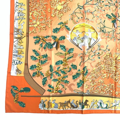 Hermes Carre 90 Neige D'antan Last Year's Snow Orange Scarf 100% Silk