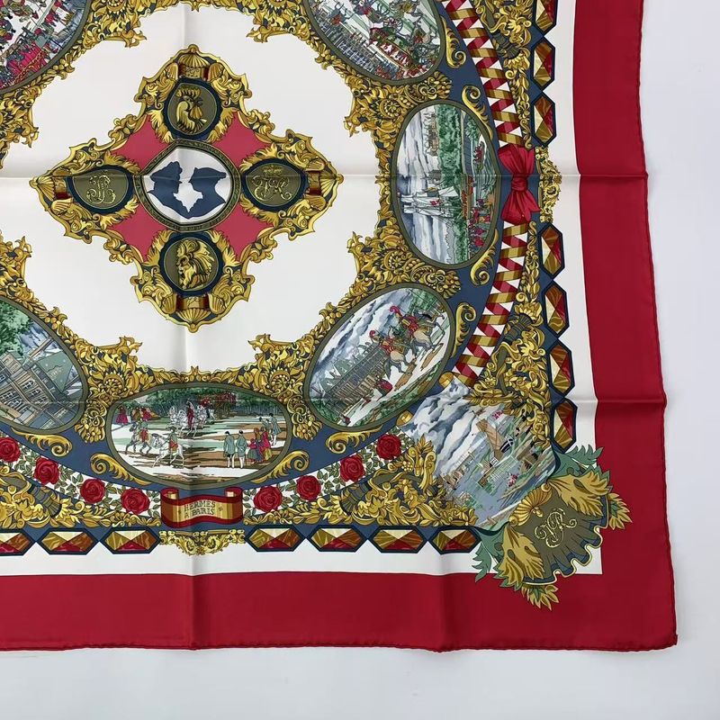 Hermes Carré 90 L'entente Cordiale French-british Alliance Scarf Silk Red