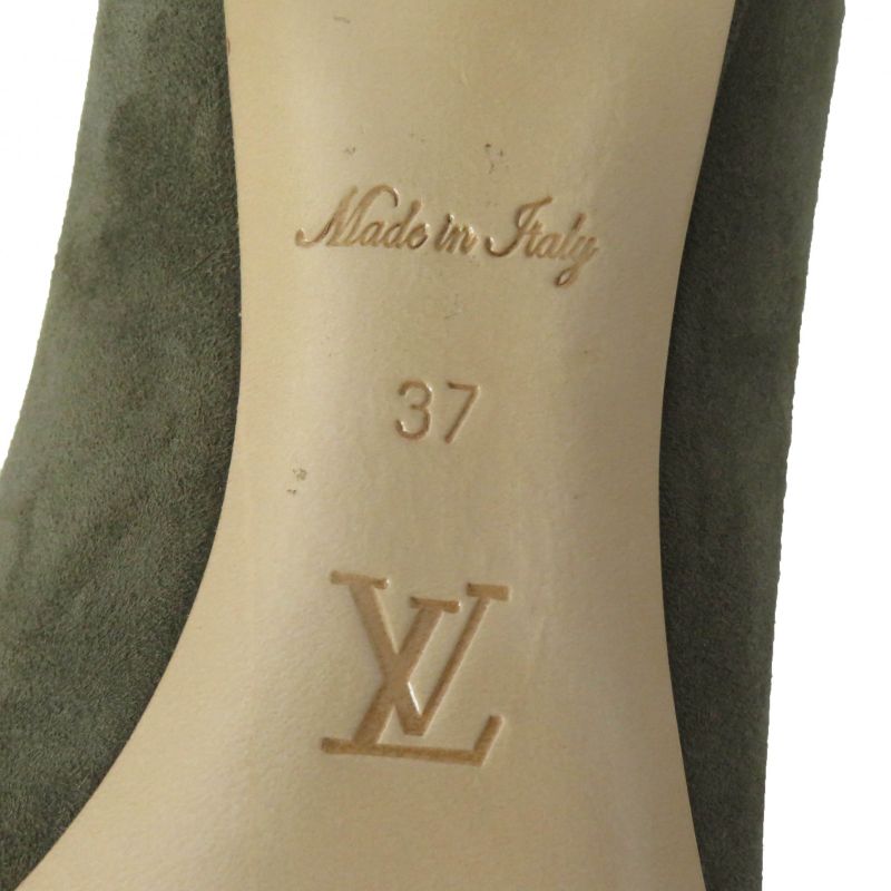 Louis Vuitton Heartbreaker Line Suede Pumps Khaki Gold Hardware 37 With Box