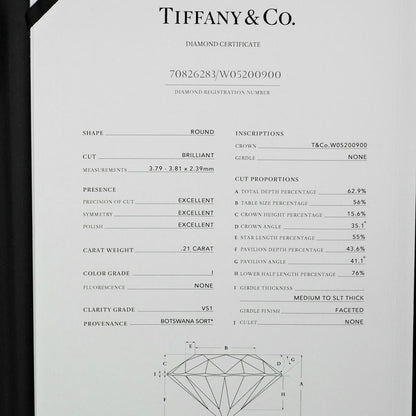 Tiffany & Co Solitaire 0.21ct Vs1/i/3ex Pt950platinum × Diamond #8 Ladies 3.62g