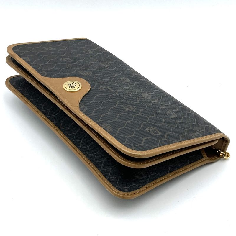 Dior Christian Dior Honeycomb Crossbody Shoulder Bag Black/brown Pvc/leather