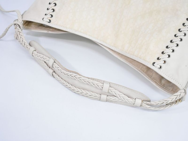 Authentic Christian DIOR Trotter Shoulder Bag Canvas Leather Ivory Trotter Bag