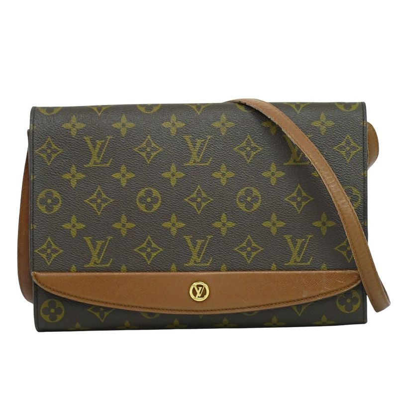 Authentic Louis Vuitton LV Bordeaux Monogram 2WAY Shoulder Bag Clutch Bag Brown