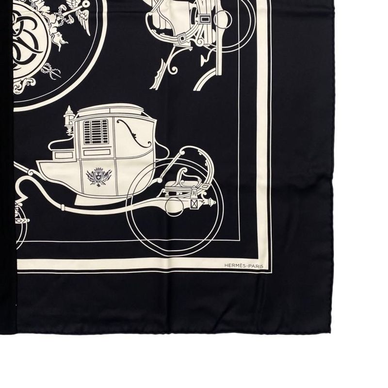 Hermes Scarf Carré H Hybrid 90 Ex-Libris Ecru Noir Black Hybride Ex-Libris